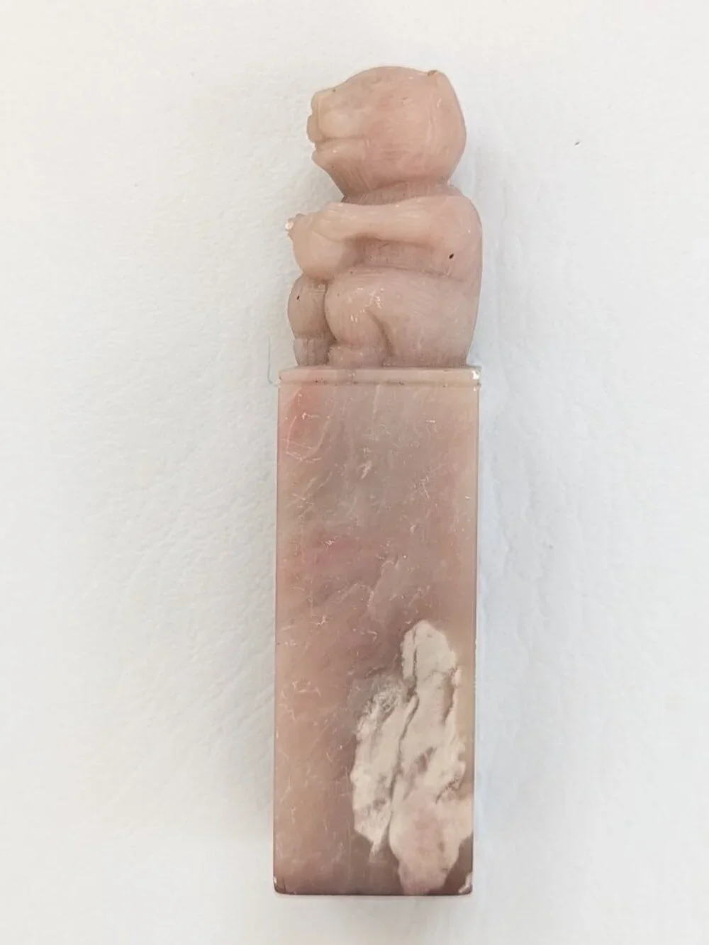 Vtg Chinese Shoushan Stone Seal Carved Monkey Finial Signature Stamp